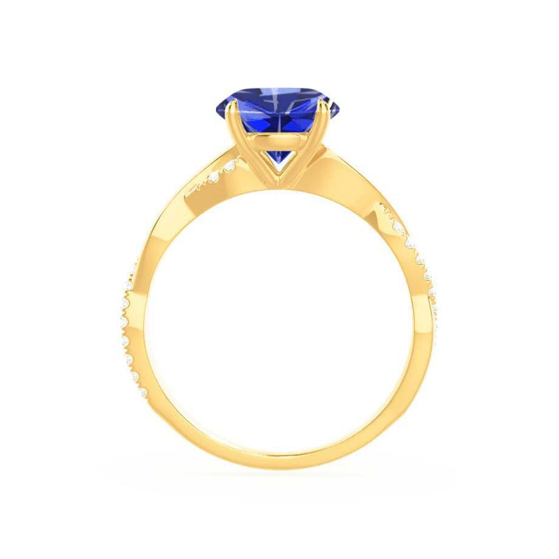 EDEN - Chatham® Princess Blue Sapphire & Diamond 18k Yellow Gold Vine Solitaire Ring