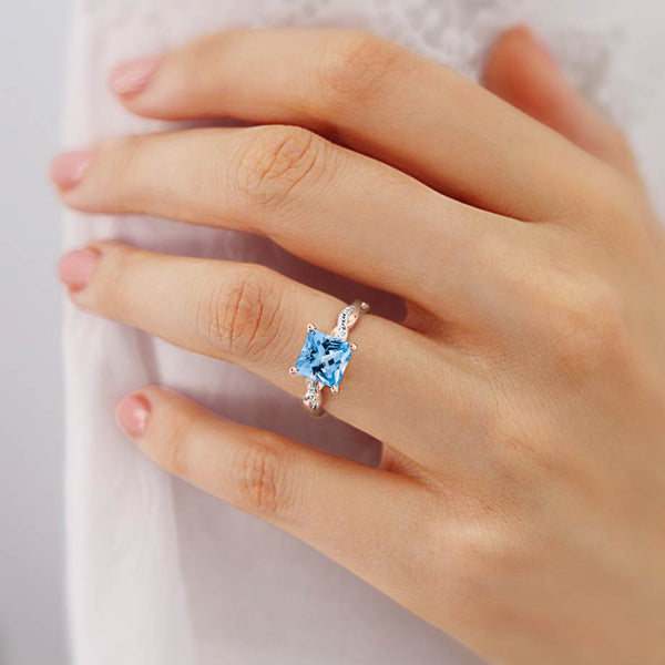 EDEN - Chatham® Princess Aqua Spinel & Diamond 18k Rose Gold Vine Solitaire Ring