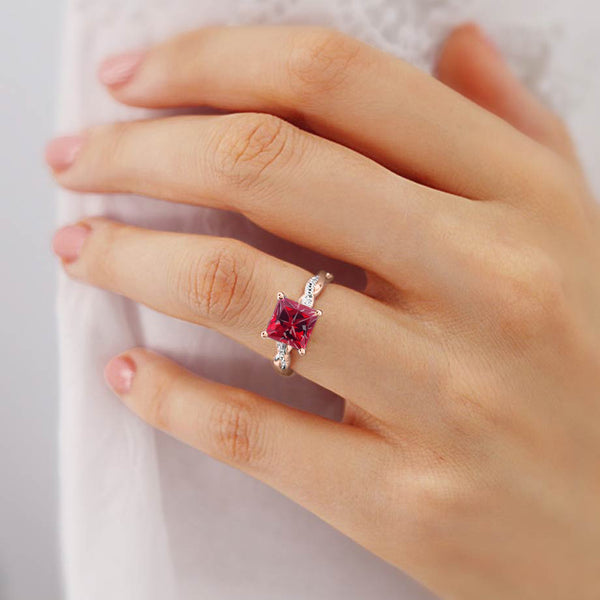 EDEN - Chatham® Princess Ruby & Diamond 18k Rose Gold Vine Solitaire Ring