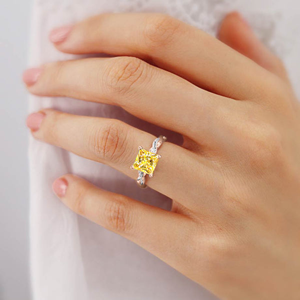 EDEN - Chatham® Princess Yellow Sapphire & Diamond 18k Rose Gold Vine Solitaire Ring