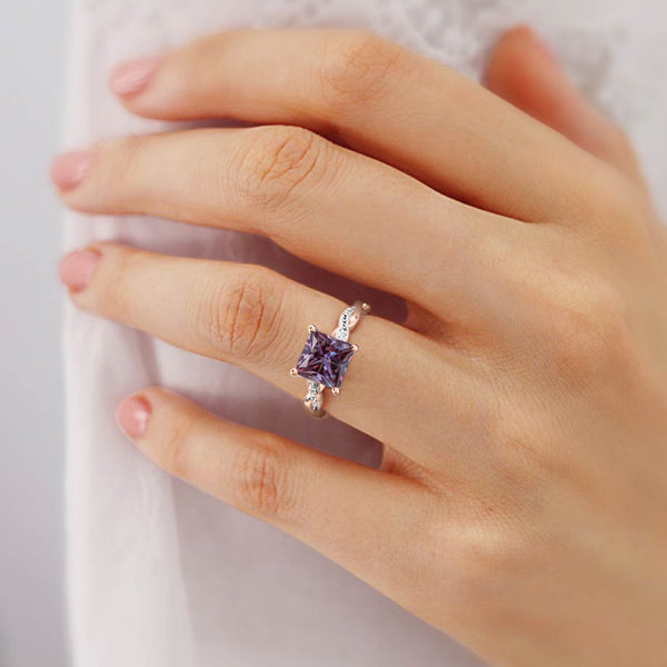 EDEN - Chatham® Princess Alexandrite & Diamond 18k Rose Gold Vine Solitaire Ring