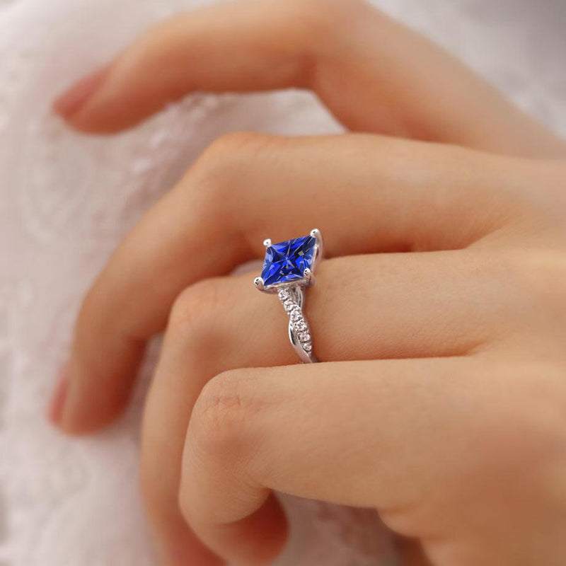 EDEN - Chatham® Princess Blue Sapphire & Diamond 950 Platinum Vine Solitaire Ring