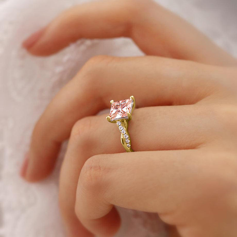 EDEN - Chatham® Princess Champagne Sapphire & Diamond 18k Yellow Gold Vine Solitaire Ring