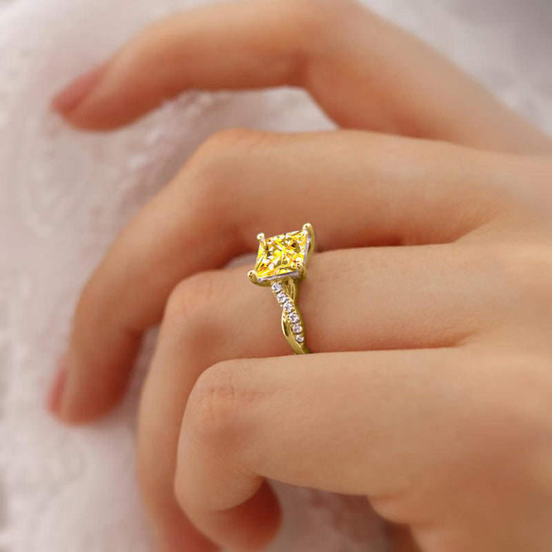 EDEN - Chatham® Princess Yellow Sapphire & Diamond 18k Yellow Gold Vine Solitaire Ring