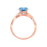 EDEN - Chatham® Princess Aqua Spinel & Diamond 18k Rose Gold Vine Solitaire Ring