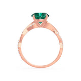 EDEN - Chatham® Princess Emerald & Diamond 18k Rose Gold Vine Solitaire Ring