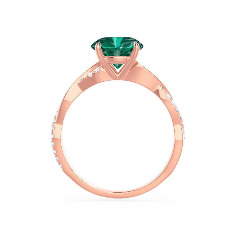 EDEN - Chatham® Princess Emerald & Diamond 18k Rose Gold Vine Solitaire Ring