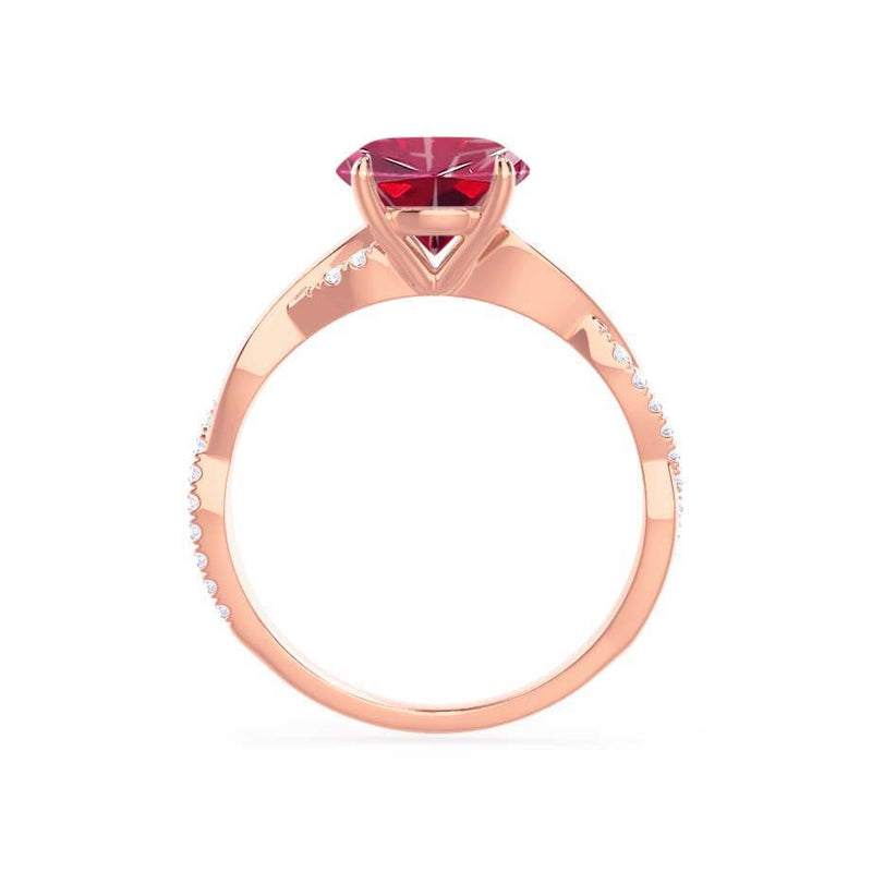 EDEN - Chatham® Princess Ruby & Diamond 18k Rose Gold Vine Solitaire Ring