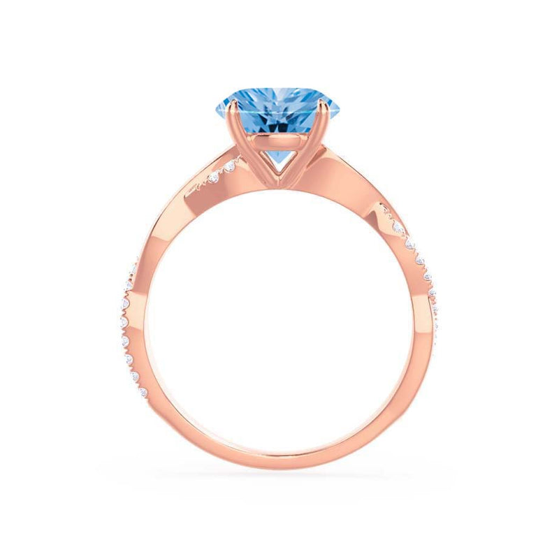 EDEN - Chatham® Princess Aqua Spinel & Diamond 18k Rose Gold Vine Solitaire Ring