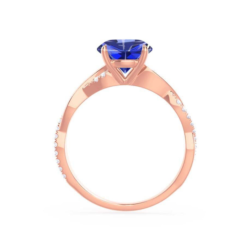 EDEN - Chatham® Princess Blue Sapphire & Diamond 18k Rose Gold Vine Solitaire Ring