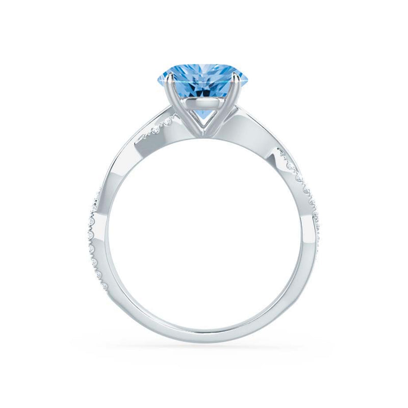 EDEN - Chatham® Princess Aqua Spinel & Diamond 18k White Gold Vine Solitaire Ring