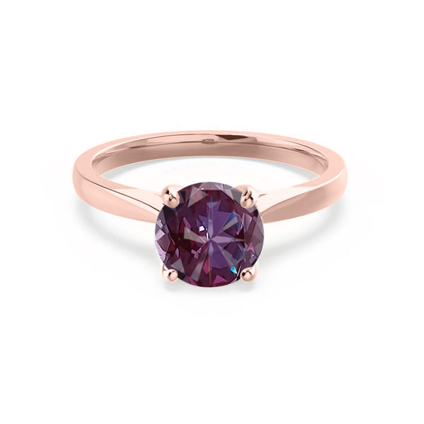 ELENA - Chatham® Round Alexandrite Solitaire Engagement Ring 18k Rose Gold