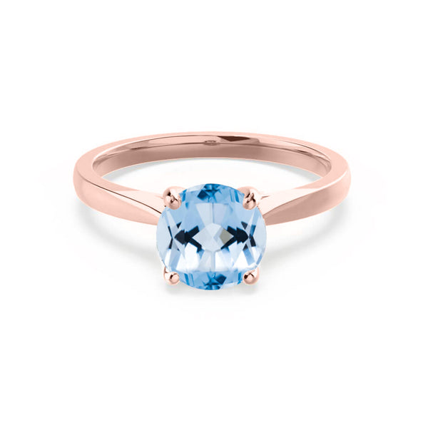 ELENA - Chatham® Round Aqua Spinel Solitaire Engagement Ring 18k Rose Gold