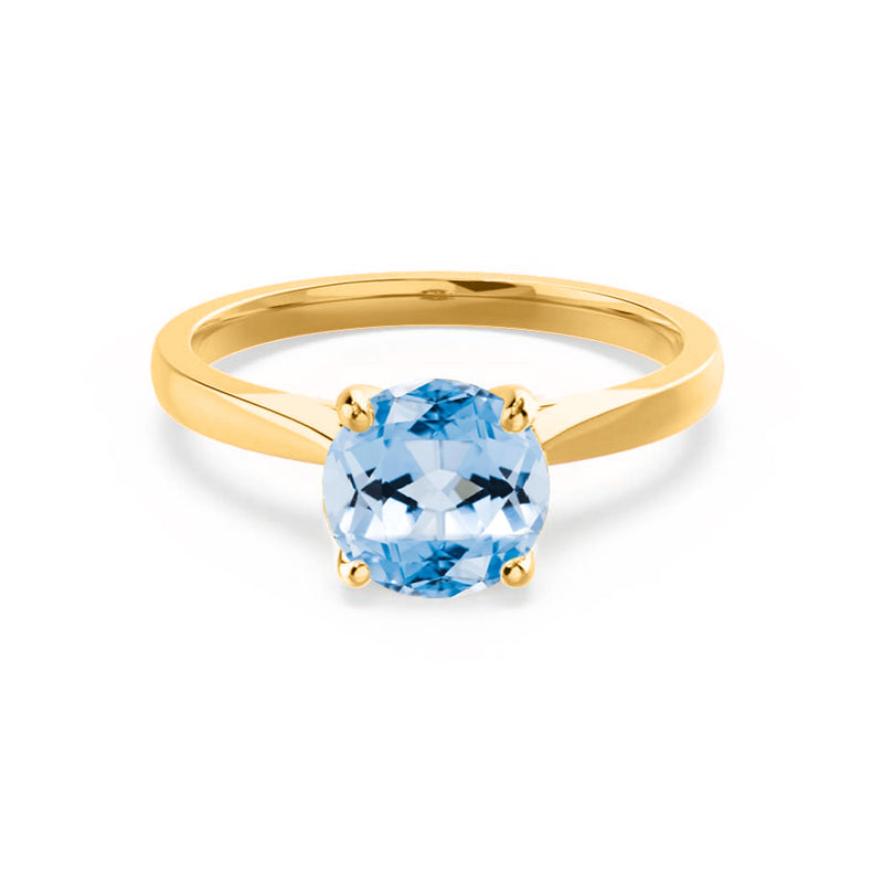 ELENA - Chatham® Round Aqua Spinel Solitaire Engagement Ring 18k Yellow Gold
