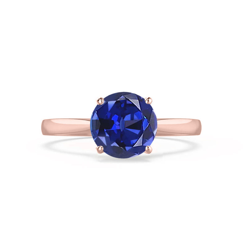 ELENA - Chatham® Round Blue Sapphire Solitaire Engagement Ring 18k Rose Gold