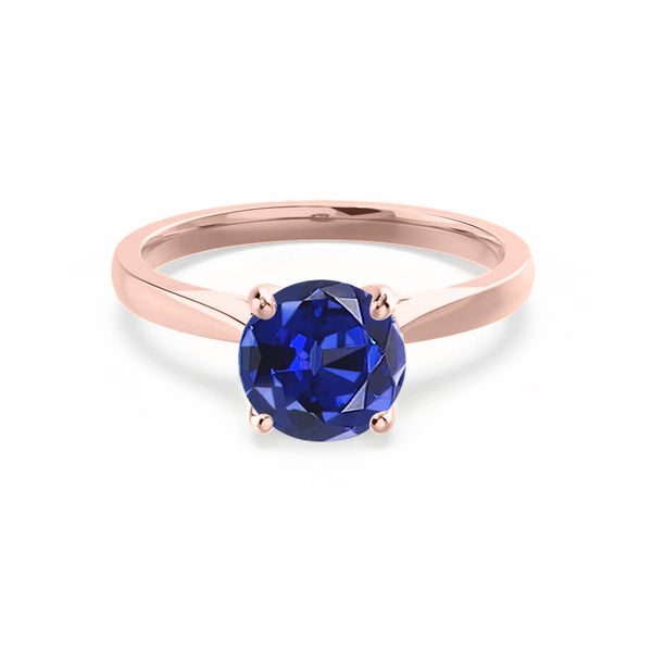 ELENA - Chatham® Round Blue Sapphire Solitaire Engagement Ring 18k Rose Gold
