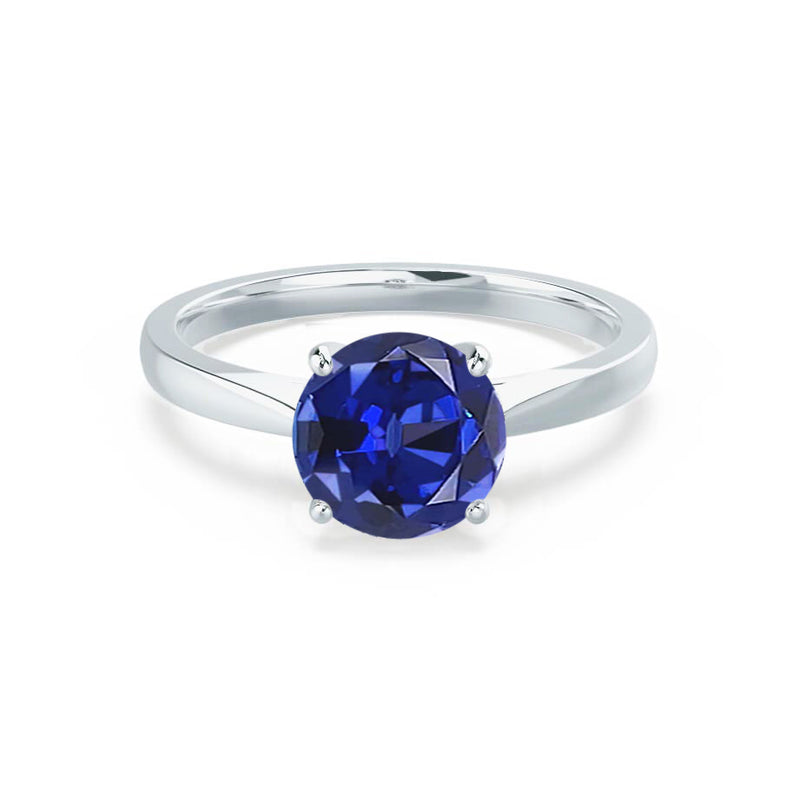 ELENA - Chatham® Round Blue Sapphire Solitaire Engagement Ring 18k White Gold