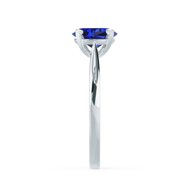 ELENA - Chatham® Round Blue Sapphire Solitaire Engagement Ring 18k White Gold