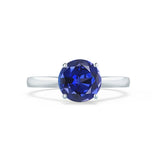 ELENA - Chatham® Round Blue Sapphire Solitaire Engagement Ring 18k White Gold