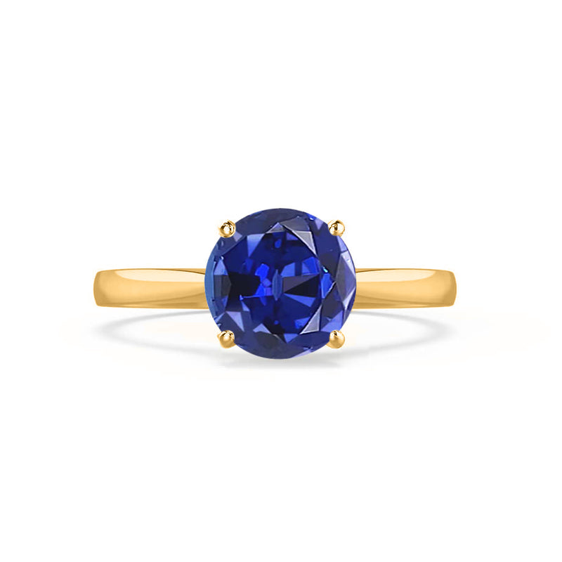 ELENA - Chatham® Round Blue Sapphire Solitaire Engagement Ring 18k Yellow Gold