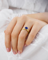 ELENA - Chatham® Round Blue Sapphire Solitaire Engagement Ring 18k Yellow Gold