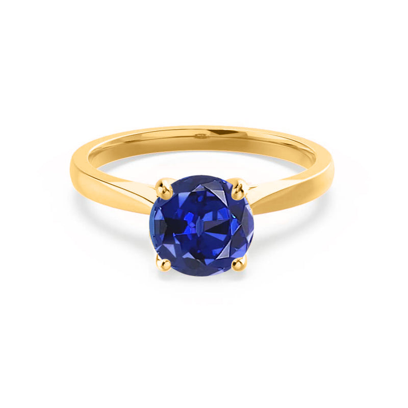 ELENA - Chatham® Round Blue Sapphire Solitaire Engagement Ring 18k Yellow Gold