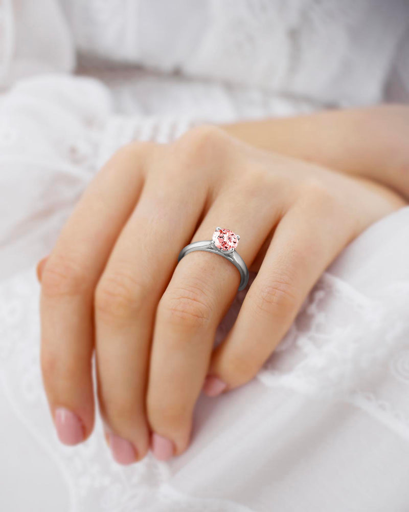 ELENA - Chatham® Round Champagne True Sapphire Solitaire Engagement Ring 18k White Gold