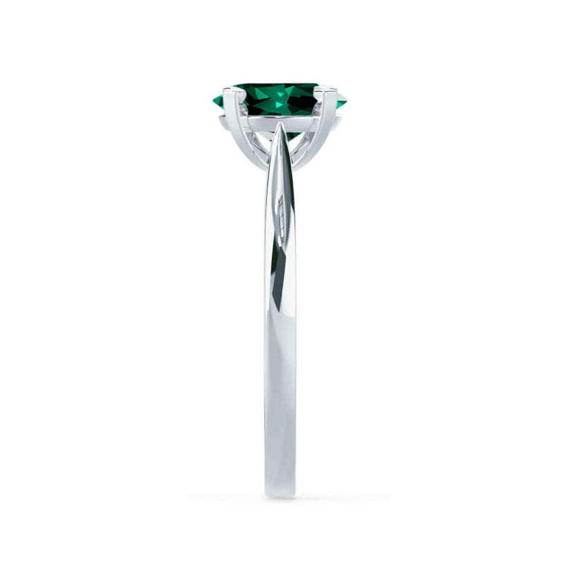 ELENA - Chatham® Round Emerald Solitaire Engagement Ring 18k White Gold