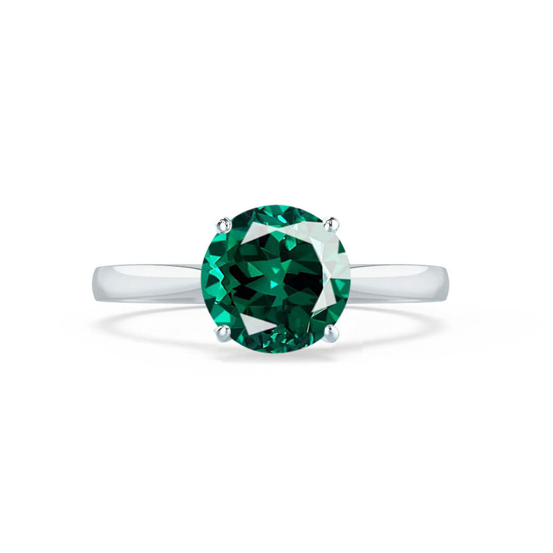 ELENA - Chatham® Round Emerald Solitaire Engagement Ring 18k White Gold