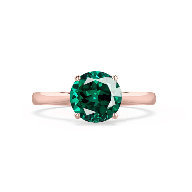 ELENA - Chatham® Round Emerald Solitaire Engagement Ring 18k Rose Gold