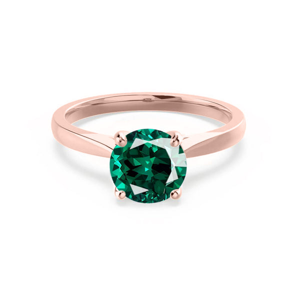 ELENA - Chatham® Round Emerald Solitaire Engagement Ring 18k Rose Gold