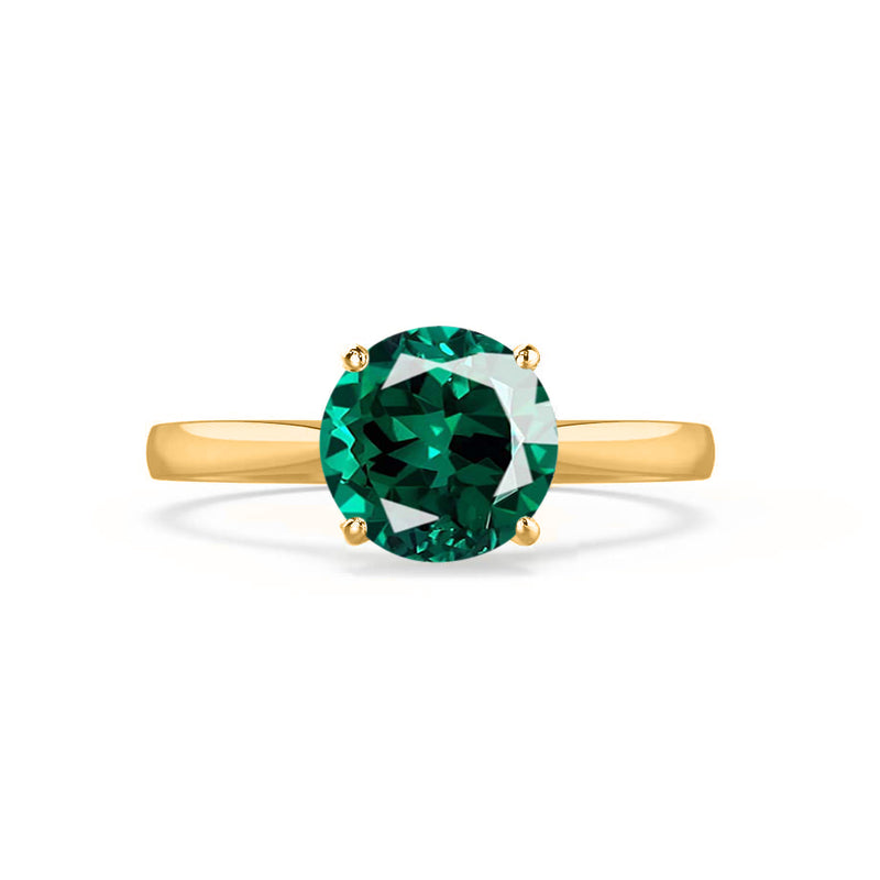 ELENA - Chatham® Round Emerald Solitaire Engagement Ring 18k Yellow Gold