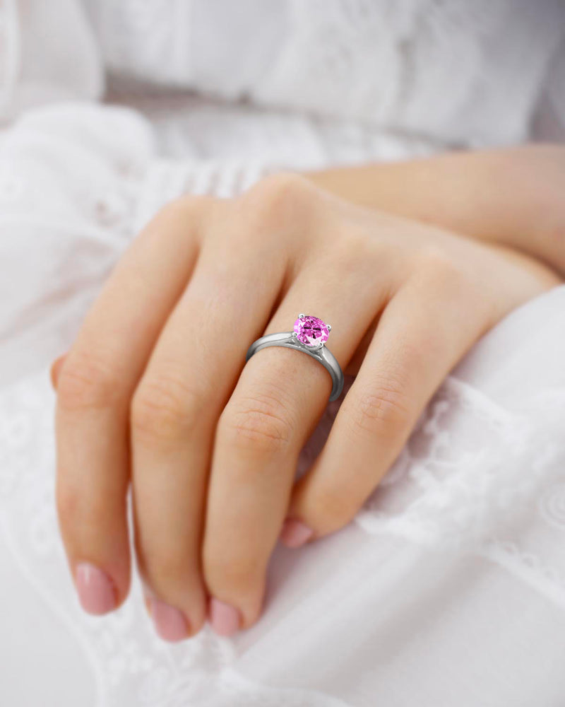 ELENA - Chatham® Round Pink Sapphire Solitaire Engagement Ring 950 Platinum