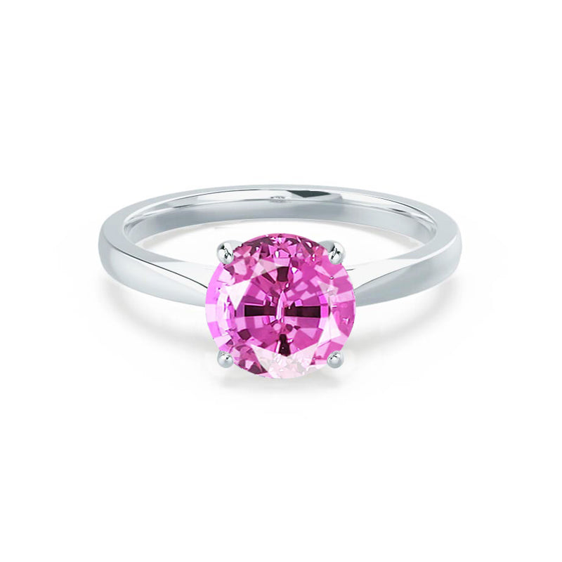 ELENA - Chatham® Round Pink Sapphire Solitaire Engagement Ring 950 Platinum