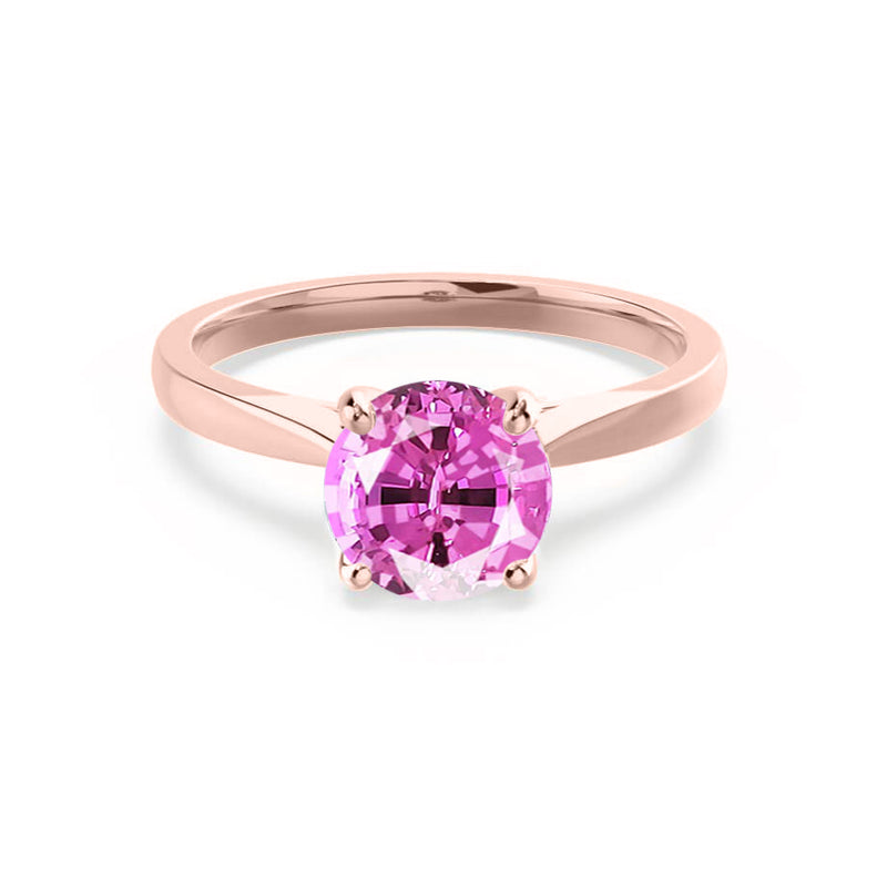 ELENA - Chatham® Round Pink Sapphire Solitaire Engagement Ring 18k Rose Gold