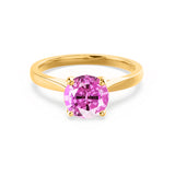 ELENA - Chatham® Round Pink Sapphire Solitaire Engagement Ring 18k Yellow Gold