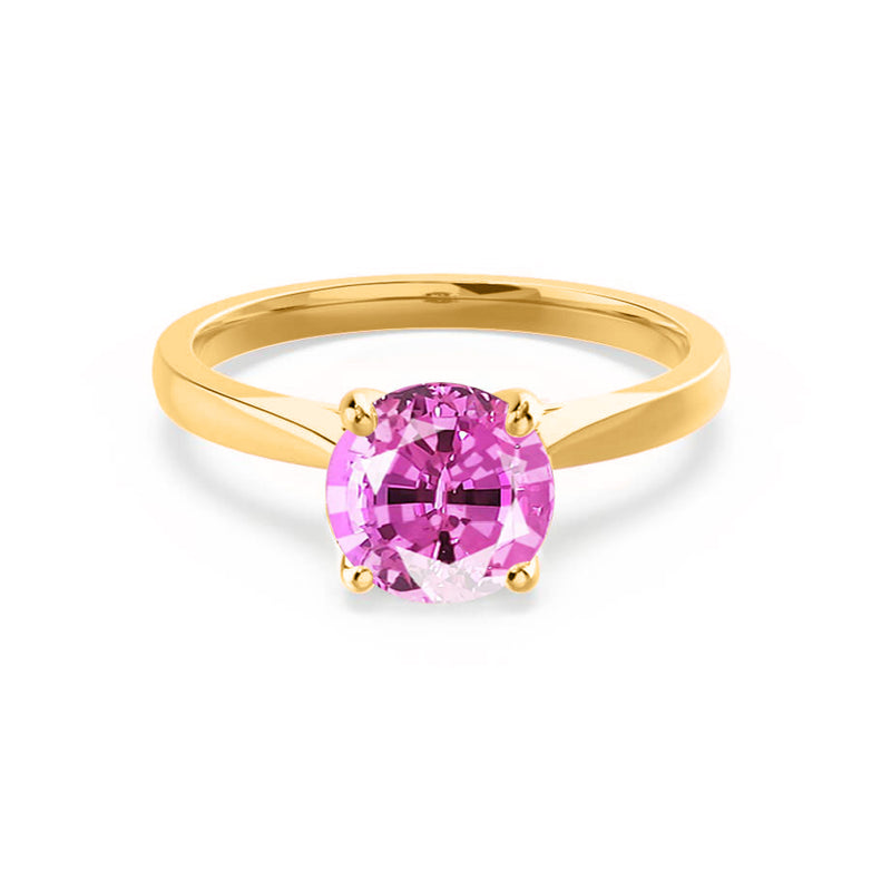 ELENA - Chatham® Round Pink Sapphire Solitaire Engagement Ring 18k Yellow Gold