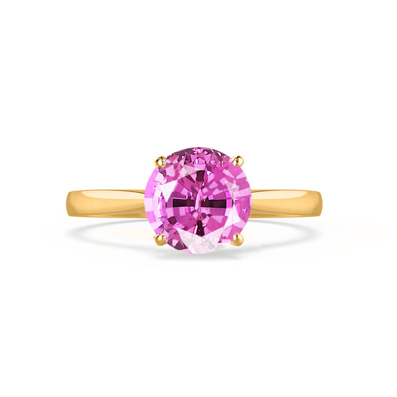 ELENA - Chatham® Round Pink Sapphire Solitaire Engagement Ring 18k Yellow Gold