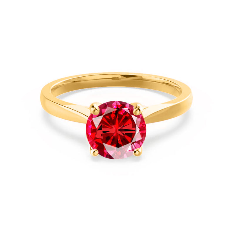ELENA - Chatham® Round Ruby Solitaire Engagement Ring 18k Yellow Gold