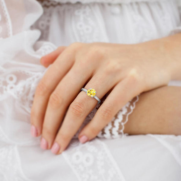 ELENA - Chatham® Round Yellow Sapphire Solitaire Engagement Ring 950 Platinum