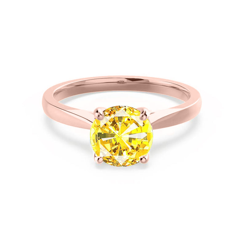 ELENA - Chatham® Round Yellow Sapphire Solitaire Engagement Ring 18k Rose Gold