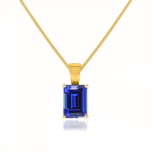 ELIZA - Emerald Cut Blue Sapphire 4 Claw Drop Pendant 18k Yellow Gold Pendant Lily Arkwright