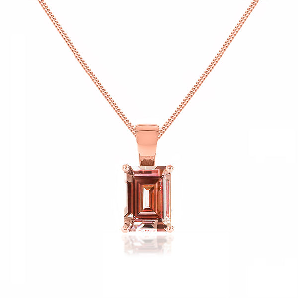 ELIZA - Emerald Cut Champagne Sapphire 4 Claw Drop Pendant 18k Rose Gold Pendant Lily Arkwright
