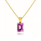 ELIZA - Emerald Cut Pink Sapphire 4 Claw Drop Pendant 18k Yellow Gold Pendant Lily Arkwright