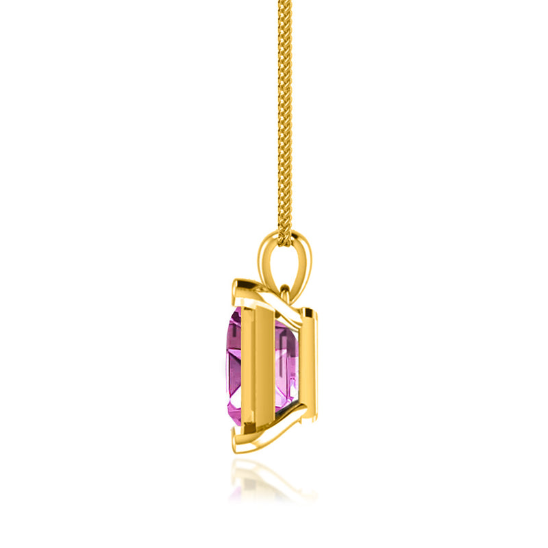 ELIZA - Emerald Cut Pink Sapphire 4 Claw Drop Pendant 18k Yellow Gold Pendant Lily Arkwright