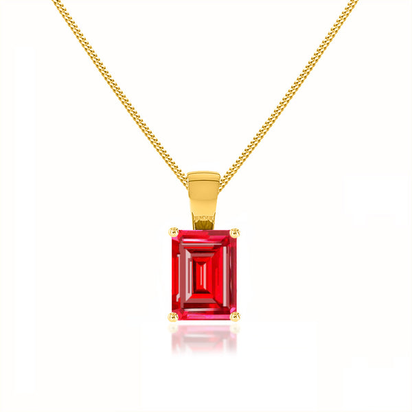 ELIZA - Emerald Cut Ruby 4 Claw Drop Pendant 18k Yellow Gold Pendant Lily Arkwright