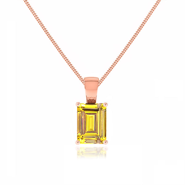 ELIZA - Emerald Cut Yellow Sapphire 4 Claw Drop Pendant 18k Rose Gold Pendant Lily Arkwright