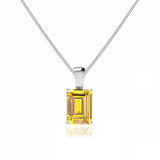 ELIZA - Emerald Cut Yellow Sapphire 4 Claw Drop Pendant 18k White Gold Pendant Lily Arkwright