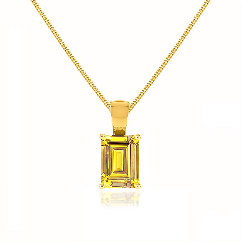 ELIZA - Emerald Cut Yellow Sapphire 4 Claw Drop Pendant 18k Yellow Gold Pendant Lily Arkwright