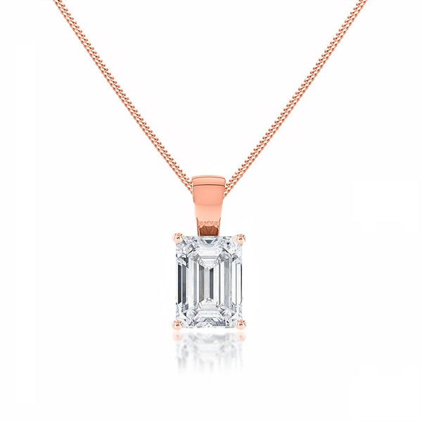 ELIZA - Emerald Cut Lab Diamond 4 Claw Drop Pendant 18k Rose Gold Pendant Lily Arkwright
